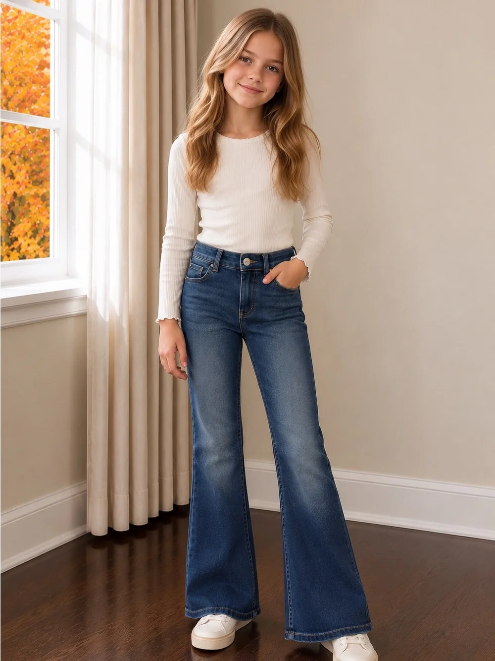 H&M Girls Dark Blue Flare Jeans